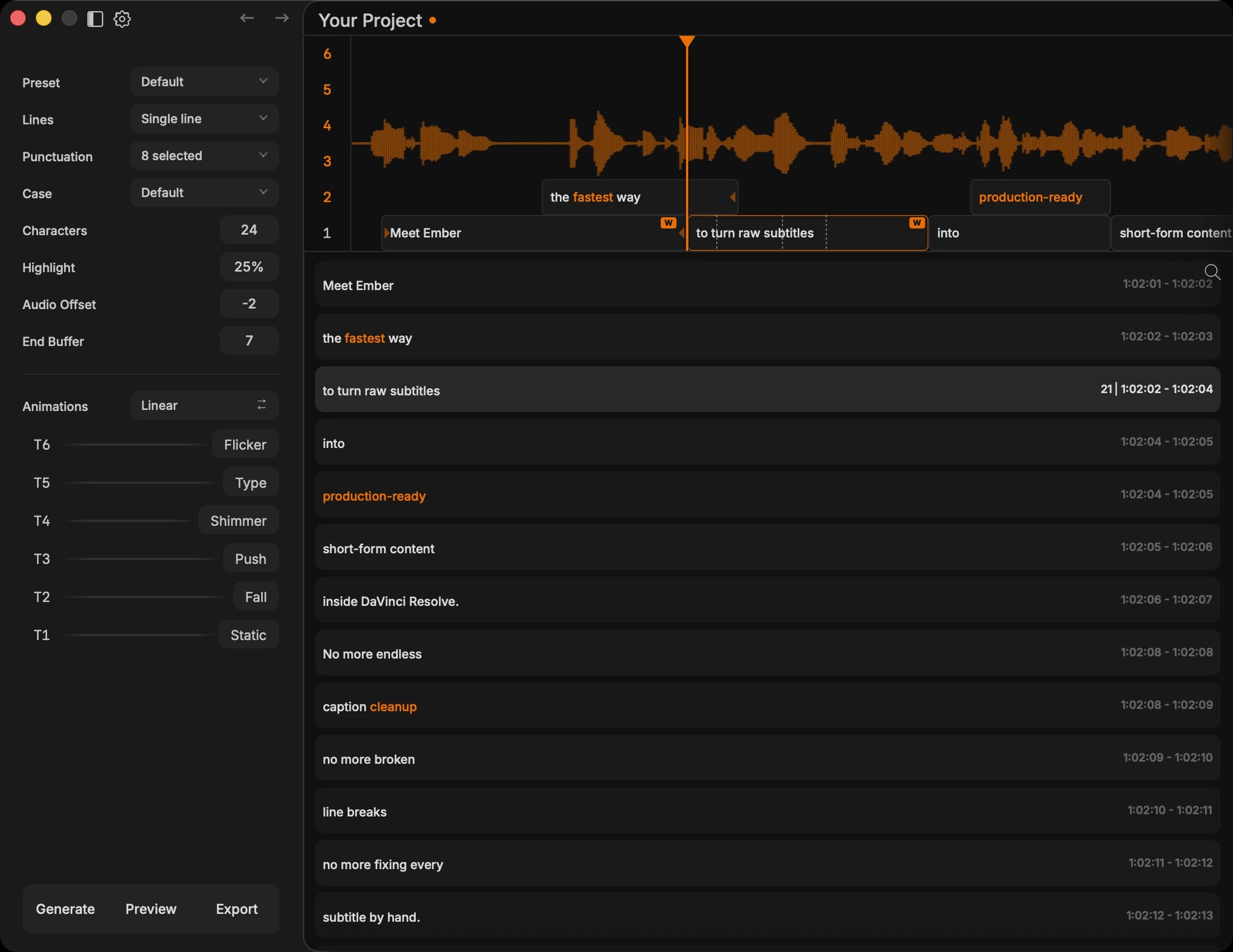 Ember's subtitle editing interface